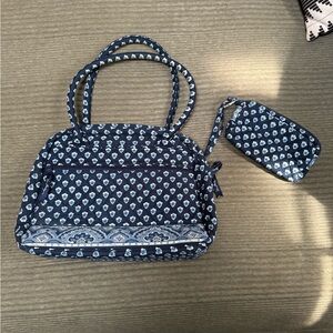 Vera Bradley Navy Blue Shoulder Bag and Wristlet